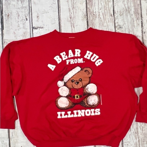 Vintage 80s A Bear Hug From Illinois Christmas Ugly Sweater 1980s Sweatshirt - Picture 2 of 4